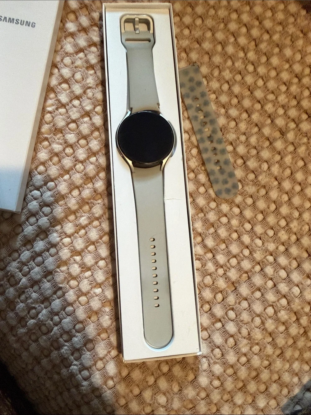 Samsung Silver Smartwatch with White Paw-Print Band